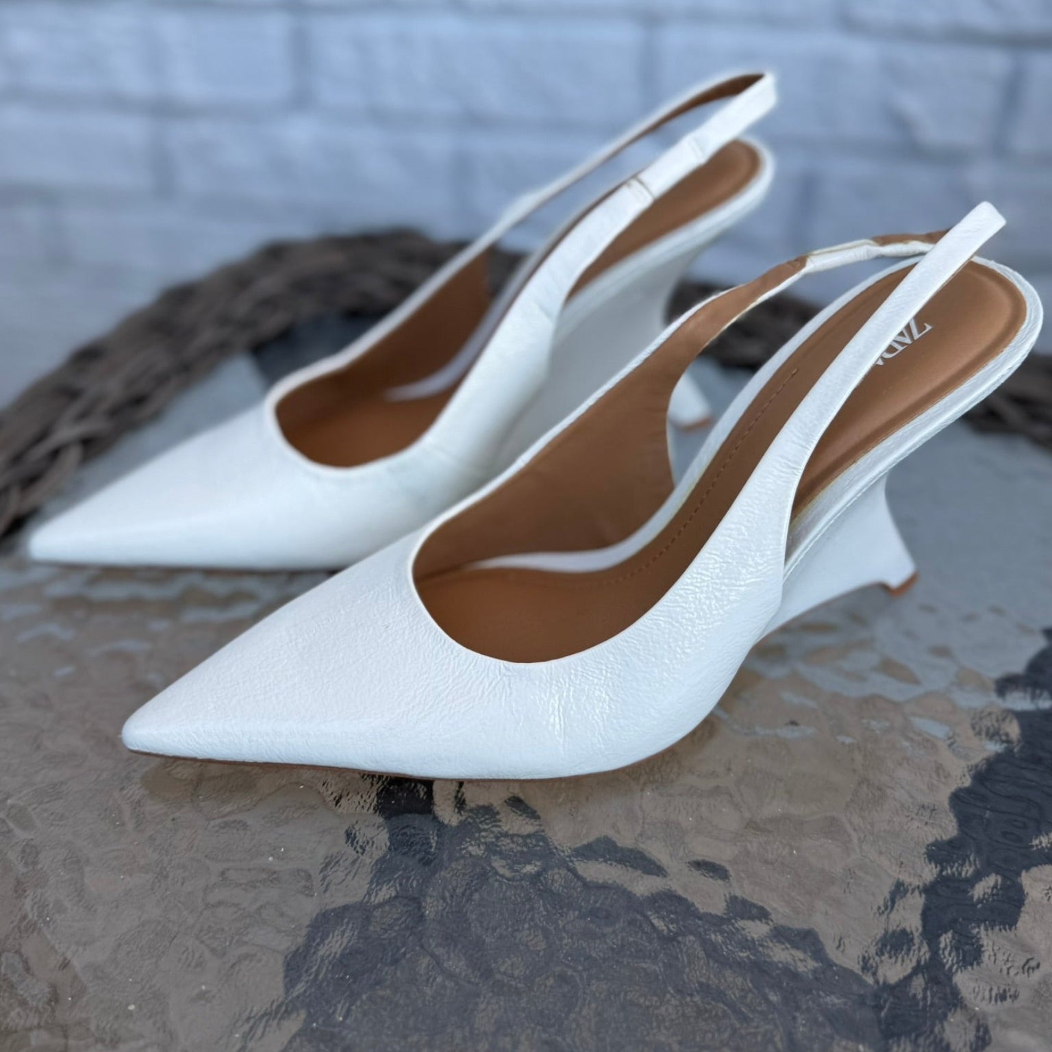 Zara White Sculptural Wedge Slingbacks Size 38 (7.5)