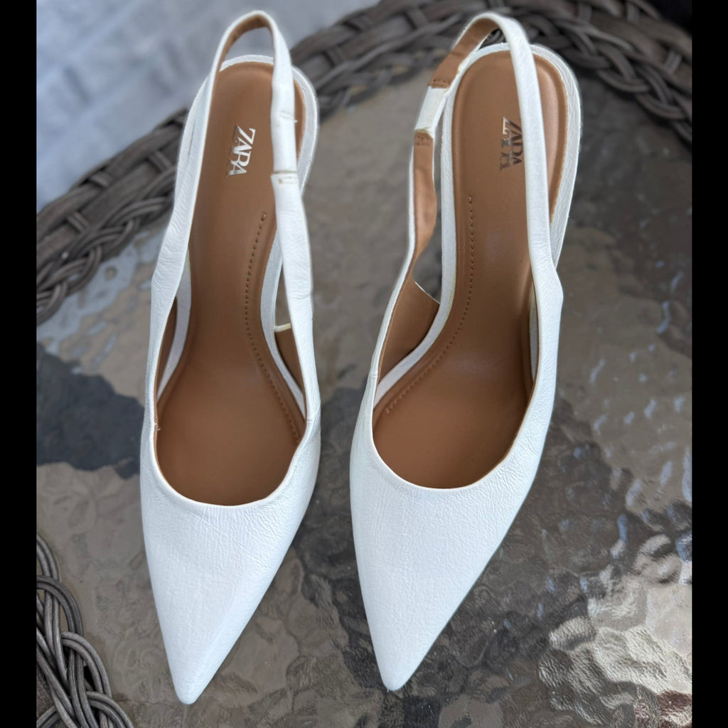 Zara White Sculptural Wedge Slingbacks Size 38 (7.5)
