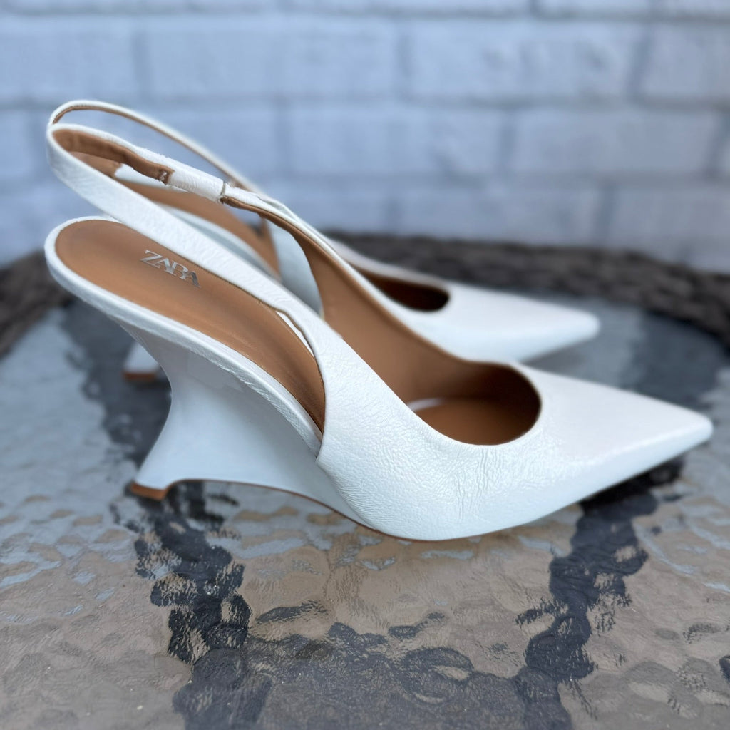 Zara White Sculptural Wedge Slingbacks Size 38 (7.5)