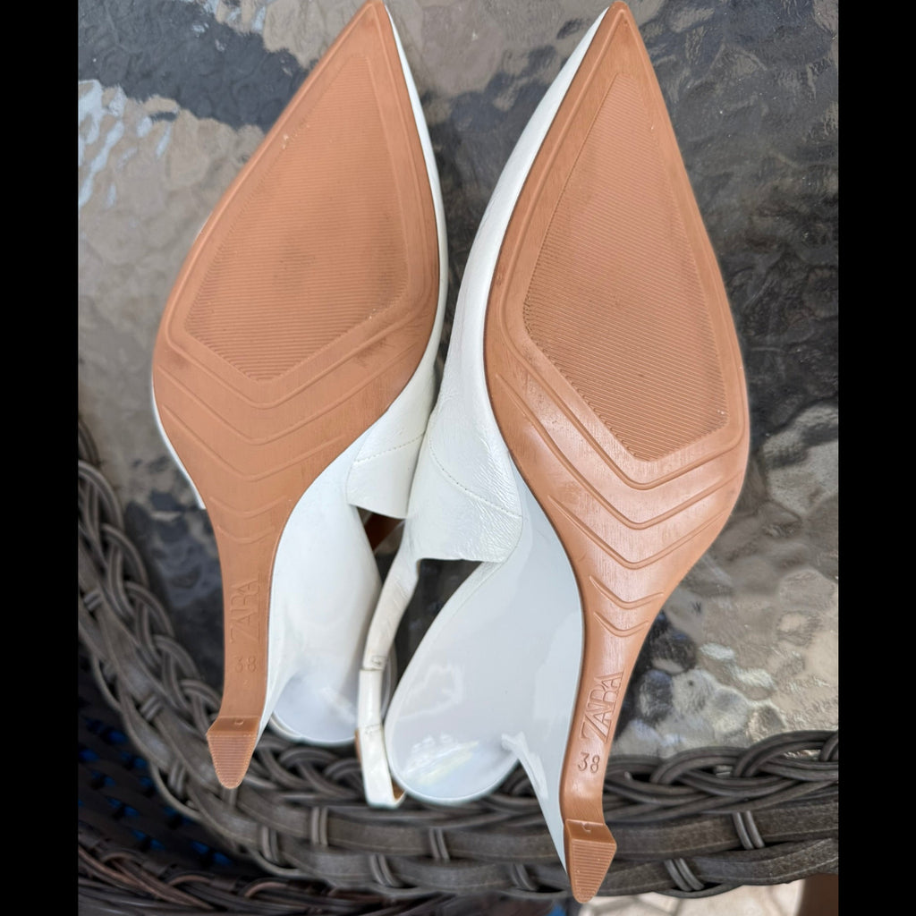 Zara White Sculptural Wedge Slingbacks Size 38 (7.5)