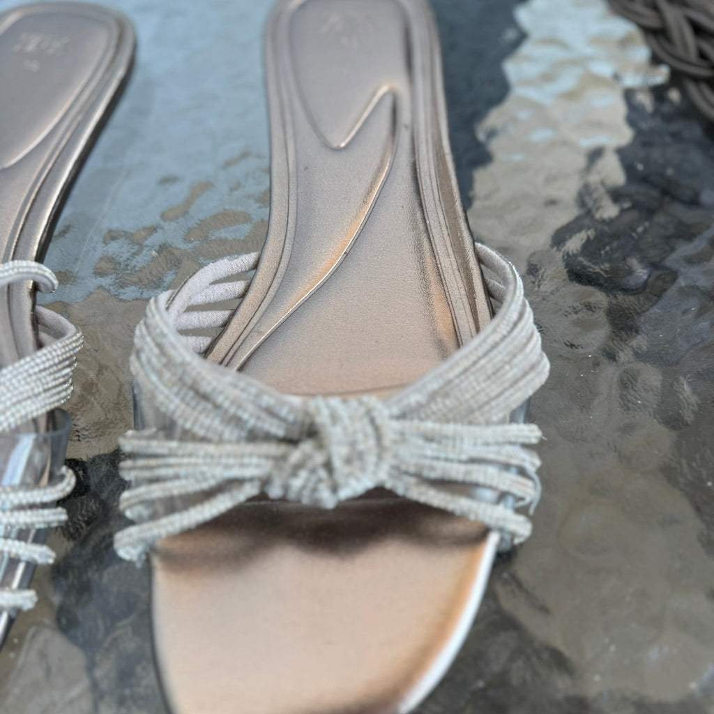 Zara Metallic Embellished Knot Slide Sandals Size 38 (7.5)