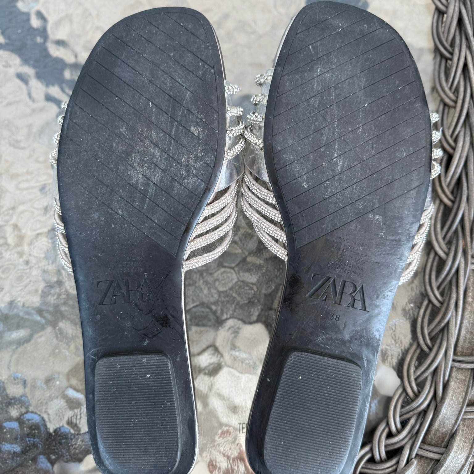Zara Metallic Embellished Knot Slide Sandals Size 38 (7.5)