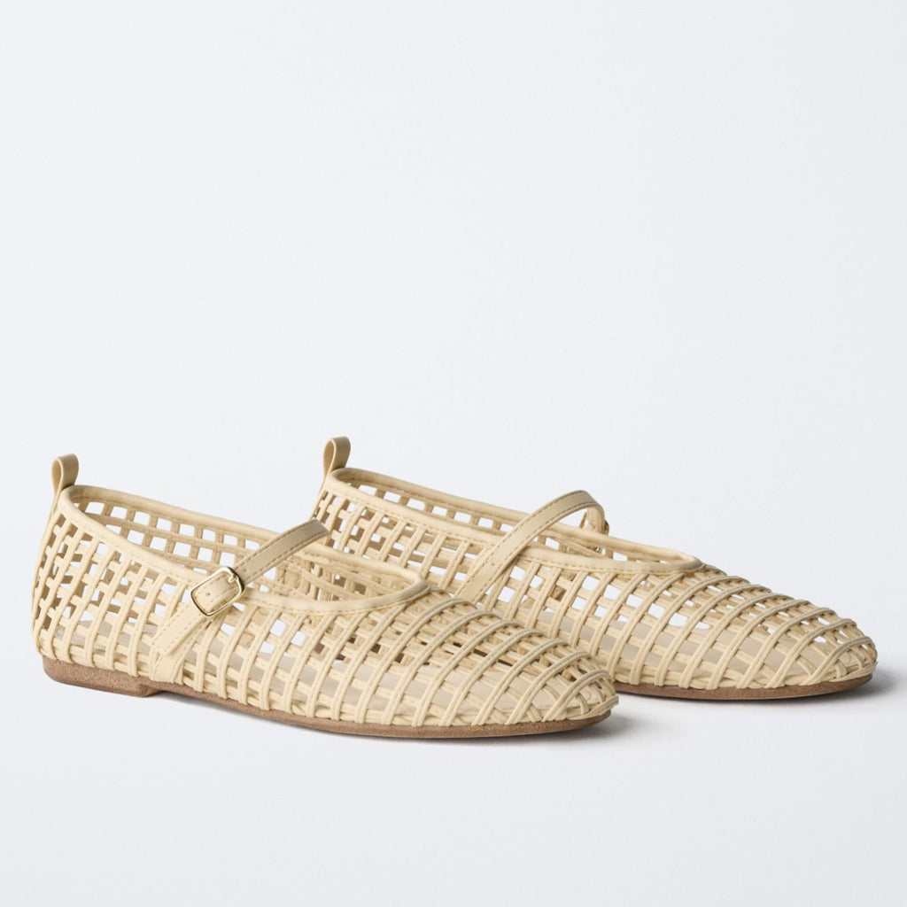 Zara Metallic Woven Mary Jane Flats Size 38 (7.5)