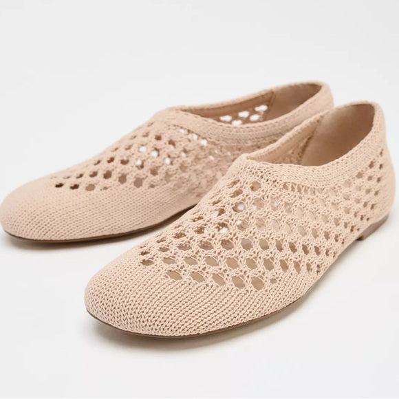 Zara Beige Knit Mesh Flats Size 38 (7.5)