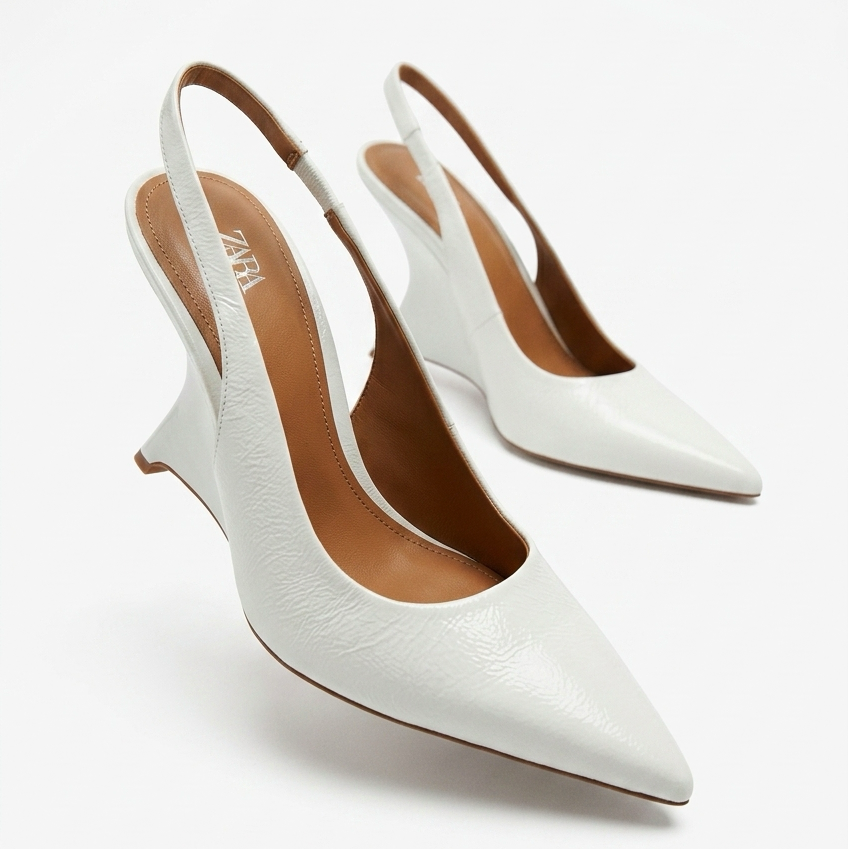 Zara White Sculptural Wedge Slingbacks Size 38 (7.5)