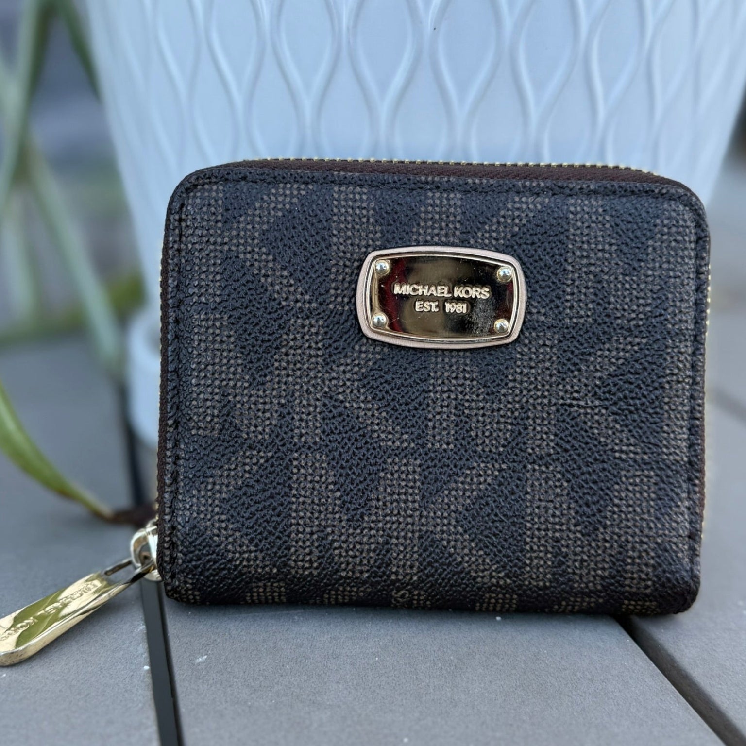Michael Kors Signature Logo Zip Wallet