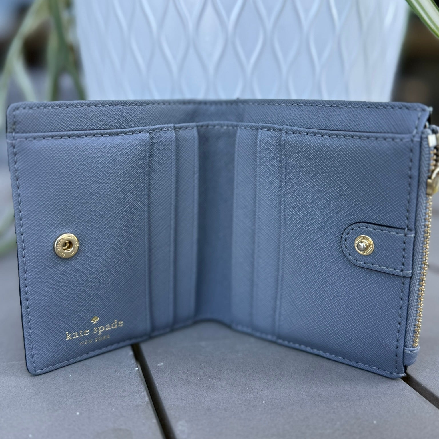 Kate Spade Saffiano Leather Bifold Wallet- Grey