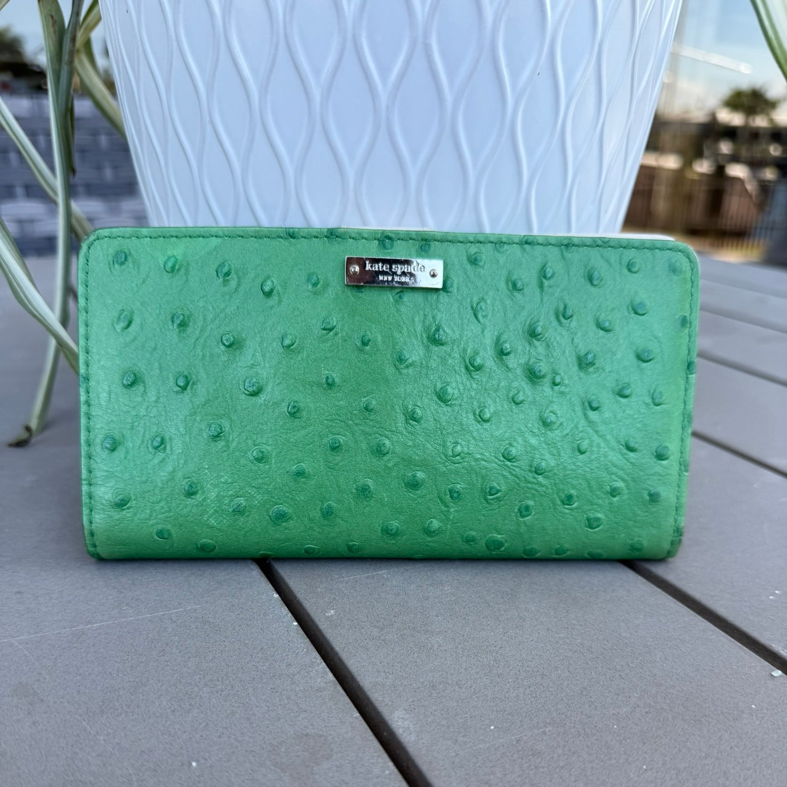 Kate Spade Green Ostrich Embossed Wallet