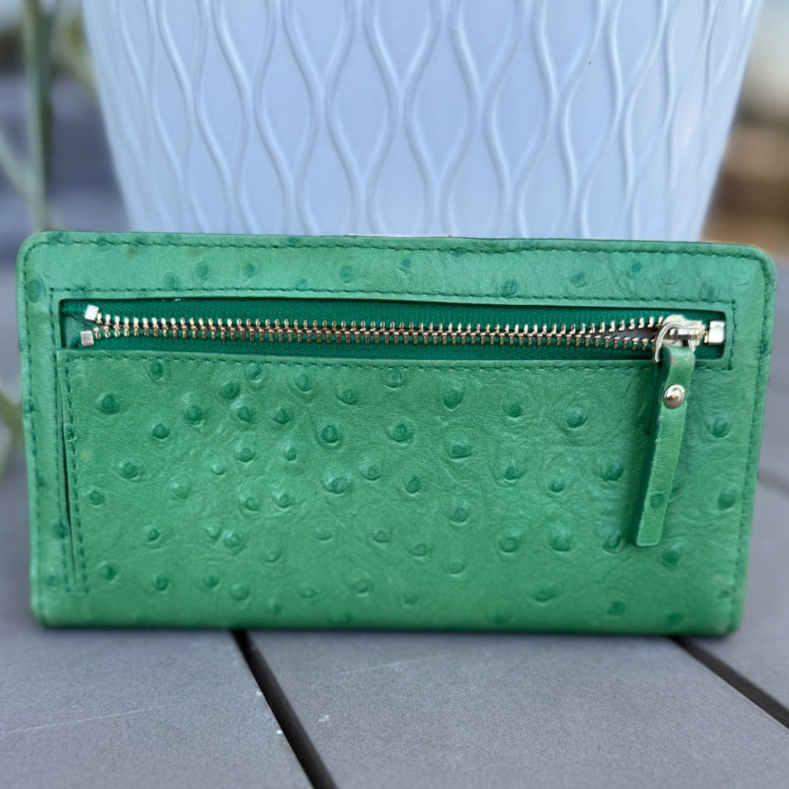 Kate Spade Green Ostrich Embossed Wallet