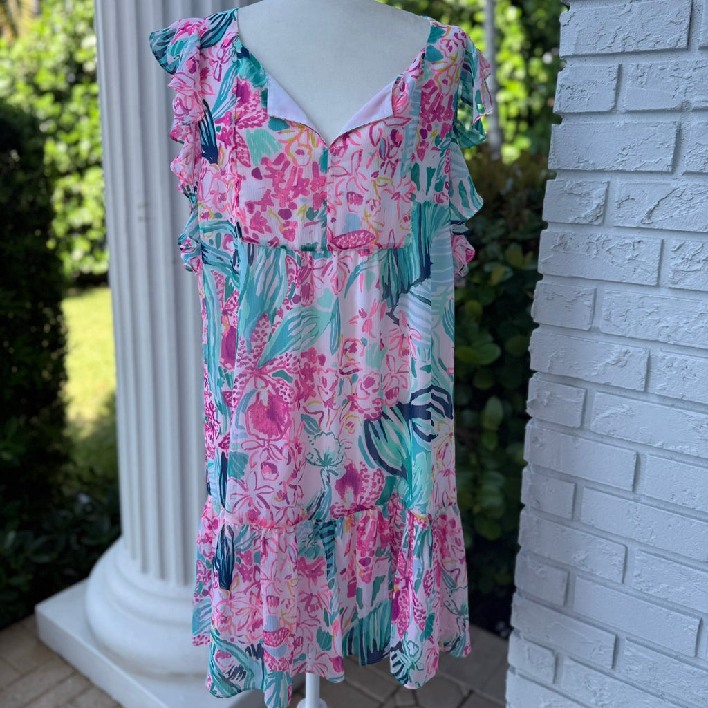 Lilly Pulitzer Floral Ruffle Shift Dress Size Large