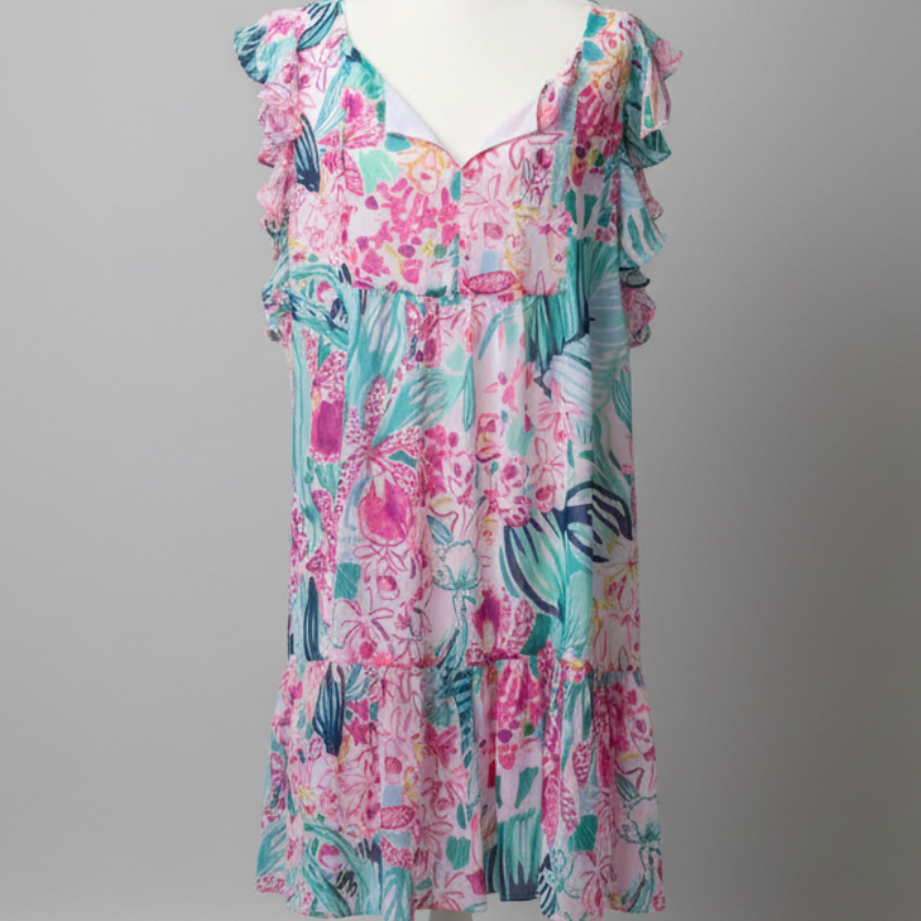 Lilly Pulitzer Floral Ruffle Shift Dress Size Large