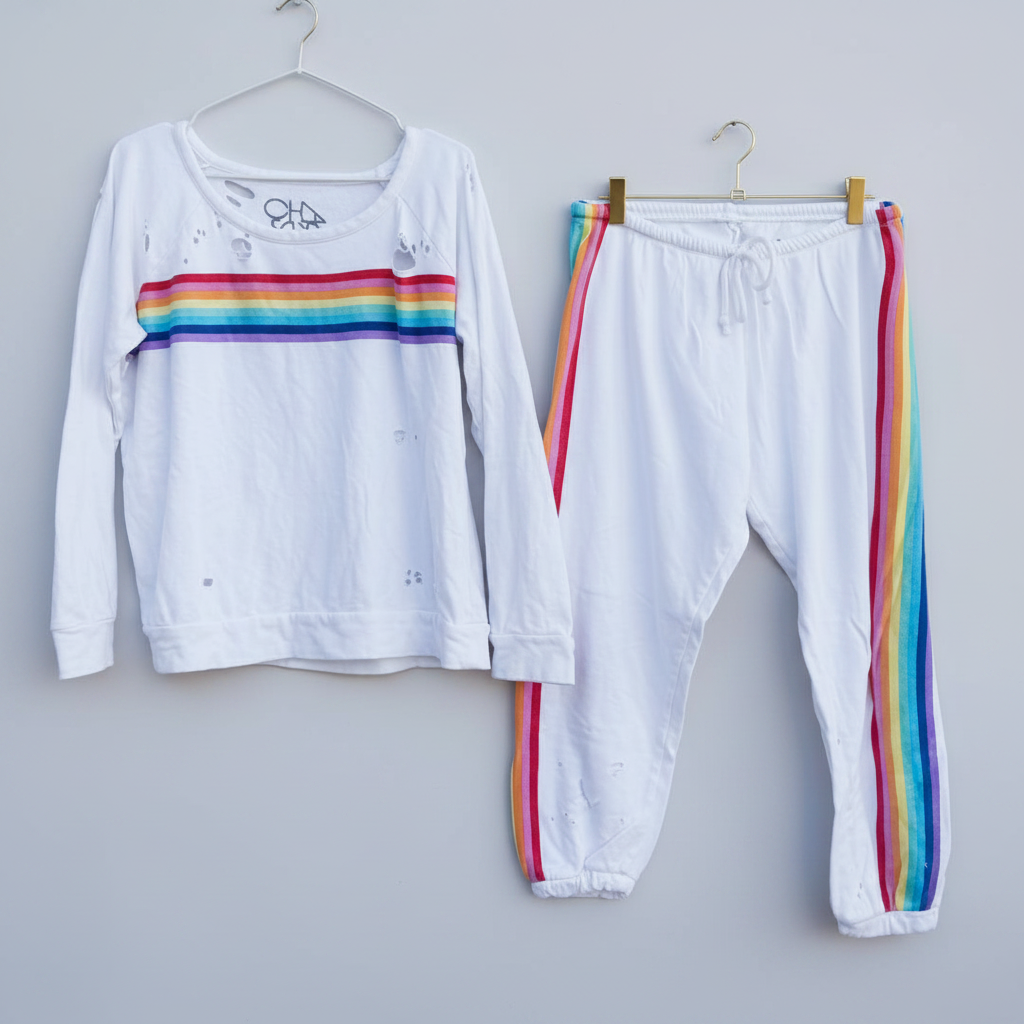 Chaser Rainbow Stripe Loungewear Set Size Medium