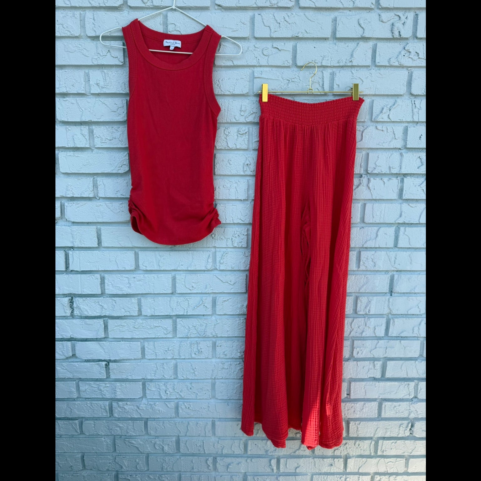 Michael Stars Ribbed Red Tank Top and Gauze Pants Set Size Small