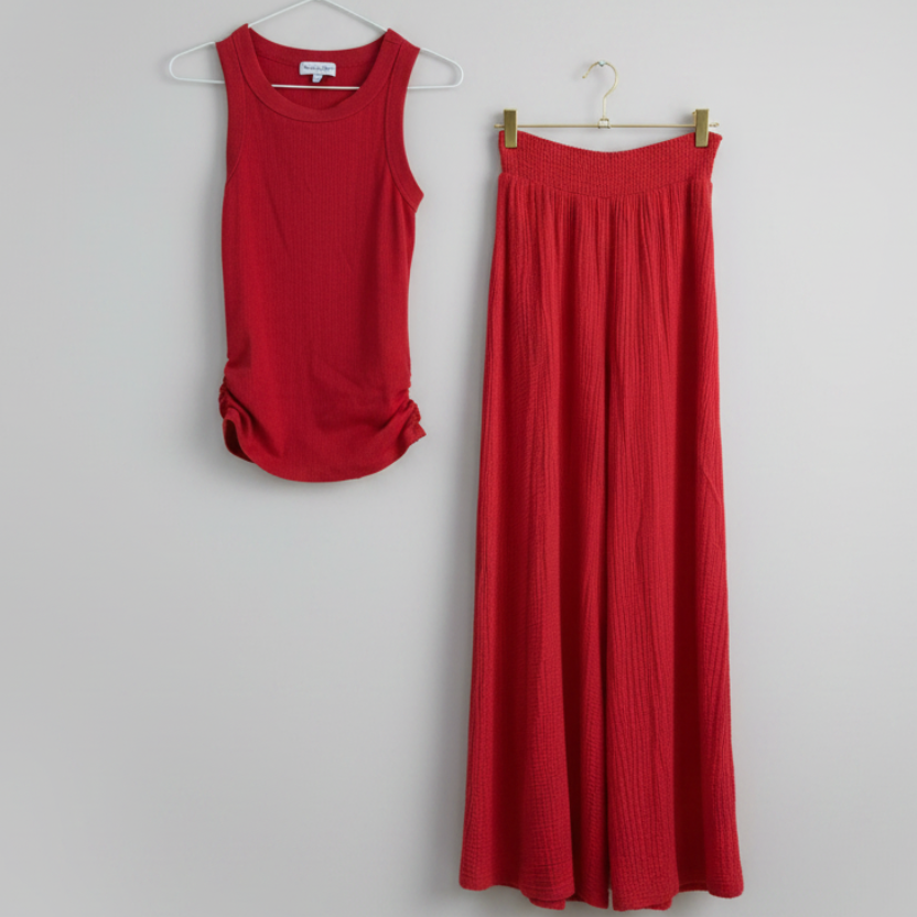 Michael Stars Ribbed Red Tank Top and Gauze Pants Set Size Small