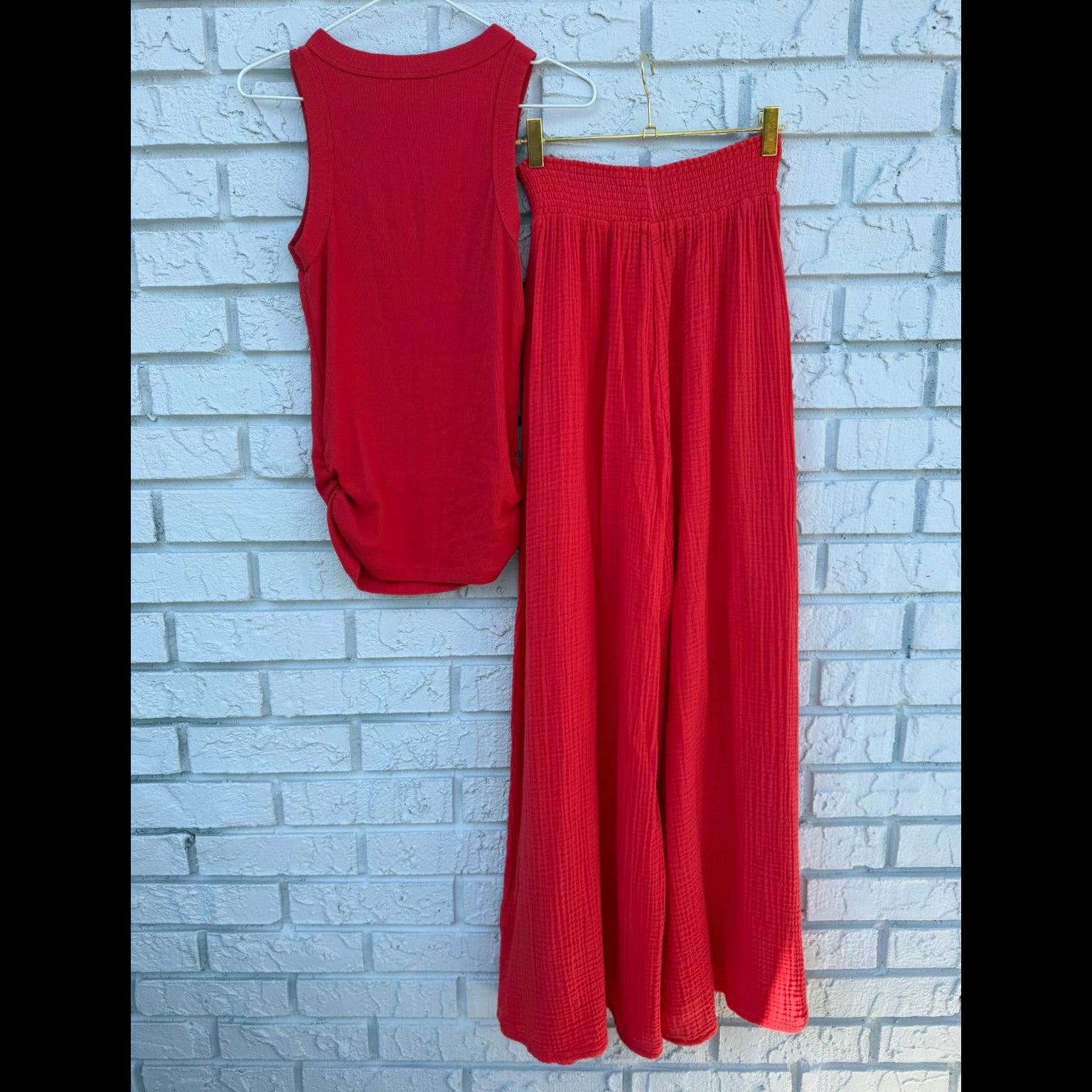 Michael Stars Ribbed Red Tank Top and Gauze Pants Set Size Small
