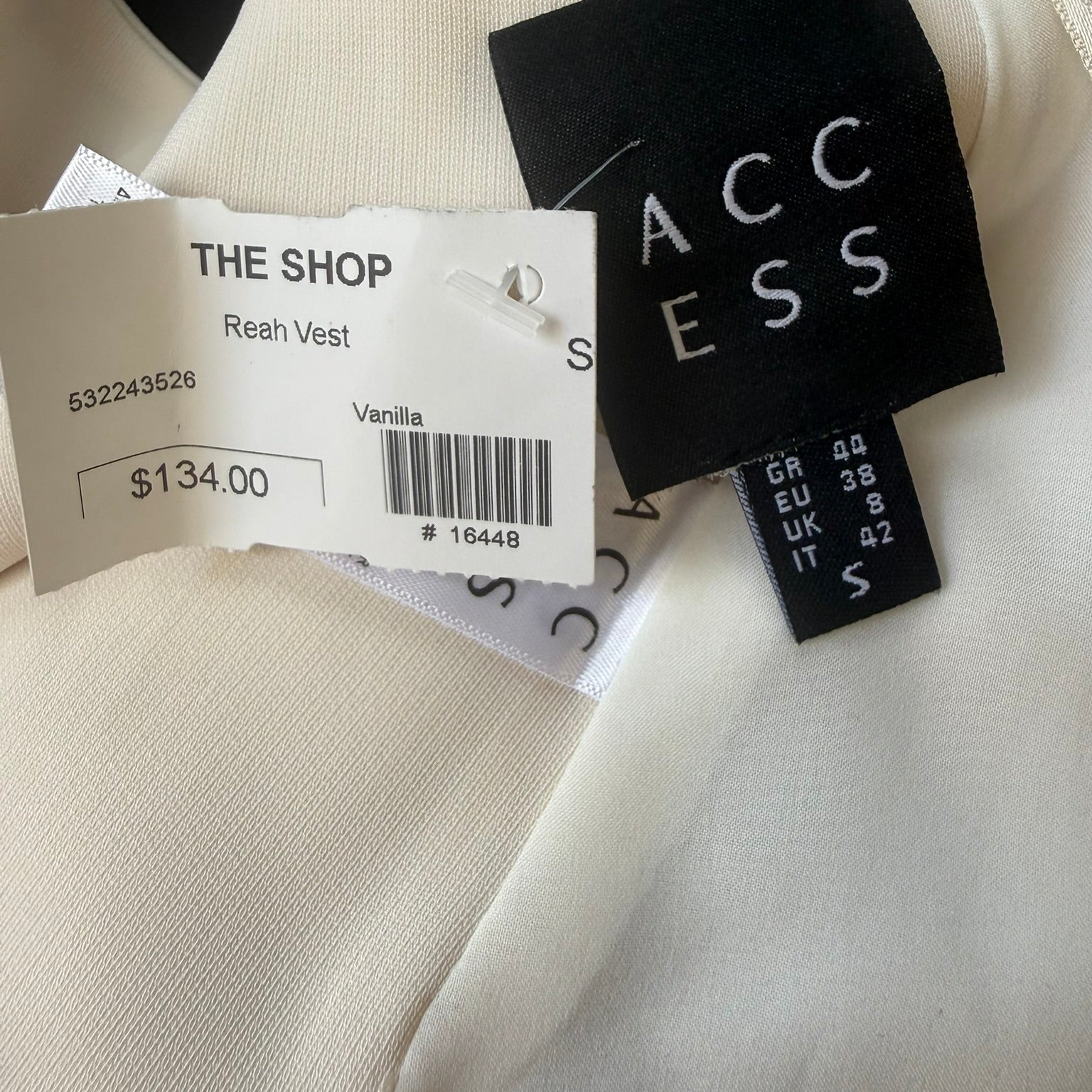 Access Fashion Cross-Back Ivory Tailored Vest Size Small