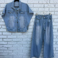Scacto Sleeveless Denim Jacket and Cut out Pants Set Size Small