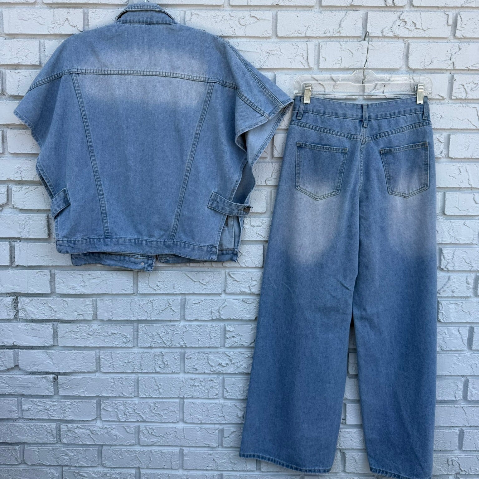 Scacto Sleeveless Denim Jacket and Cut out Pants Set Size Small