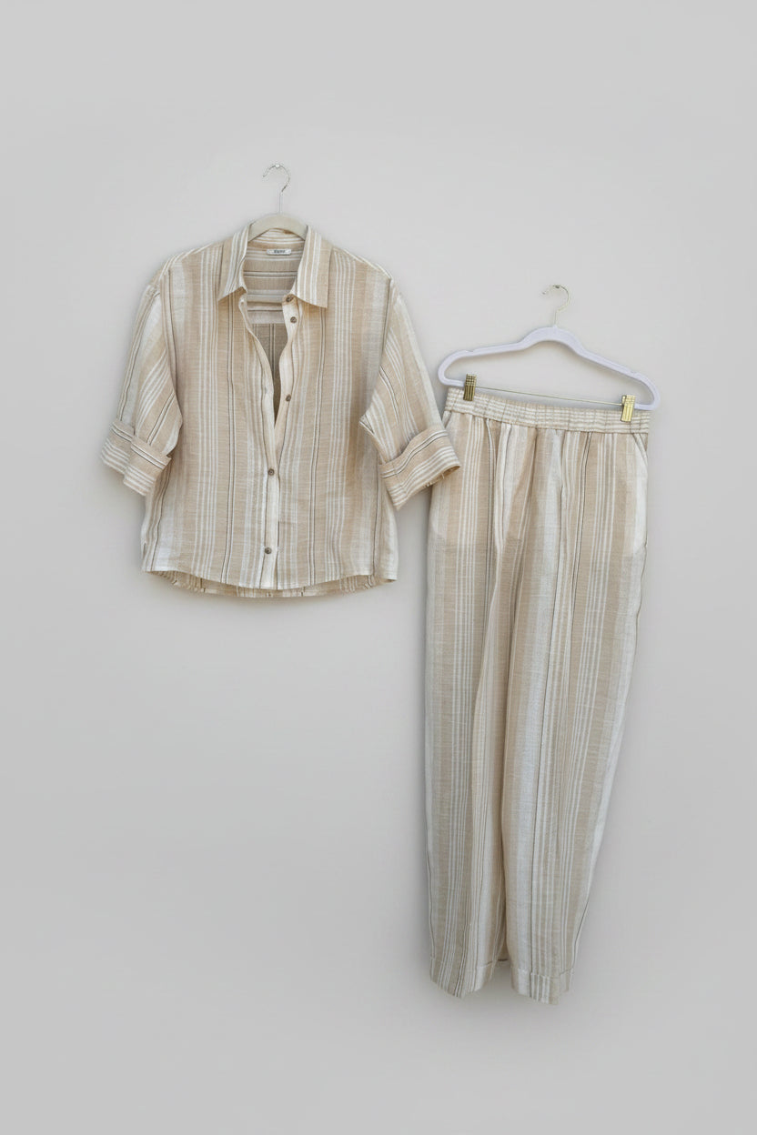 Perserico Striped Linen Button Down Shirt Size 46 (US 10-12/Large)