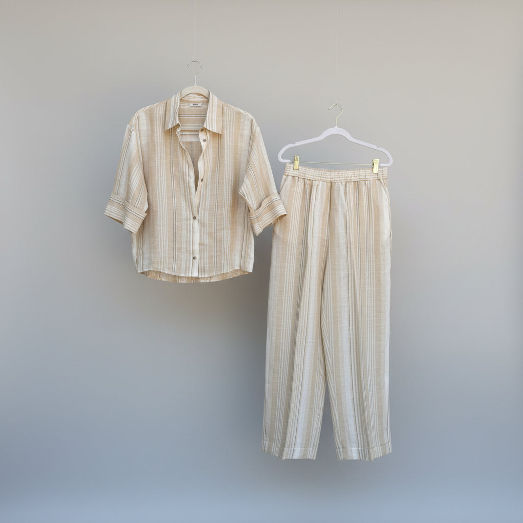 Perserico Striped Linen Elastic Waist Trousers Size 46 (US 10-12/L)