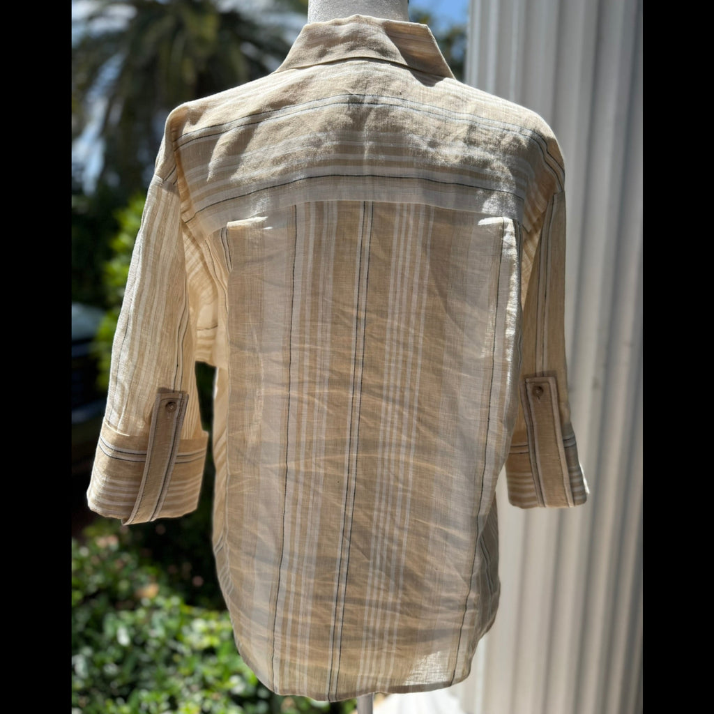 Perserico Striped Linen Button Down Shirt Size 46 (US 10-12/Large)