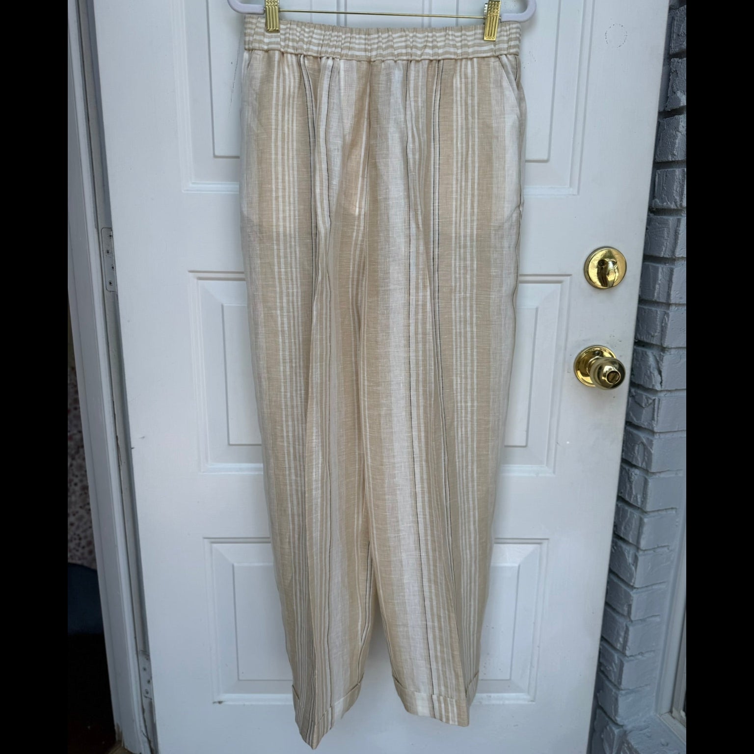 Perserico Striped Linen Elastic Waist Trousers Size 46 (US 10-12/L)