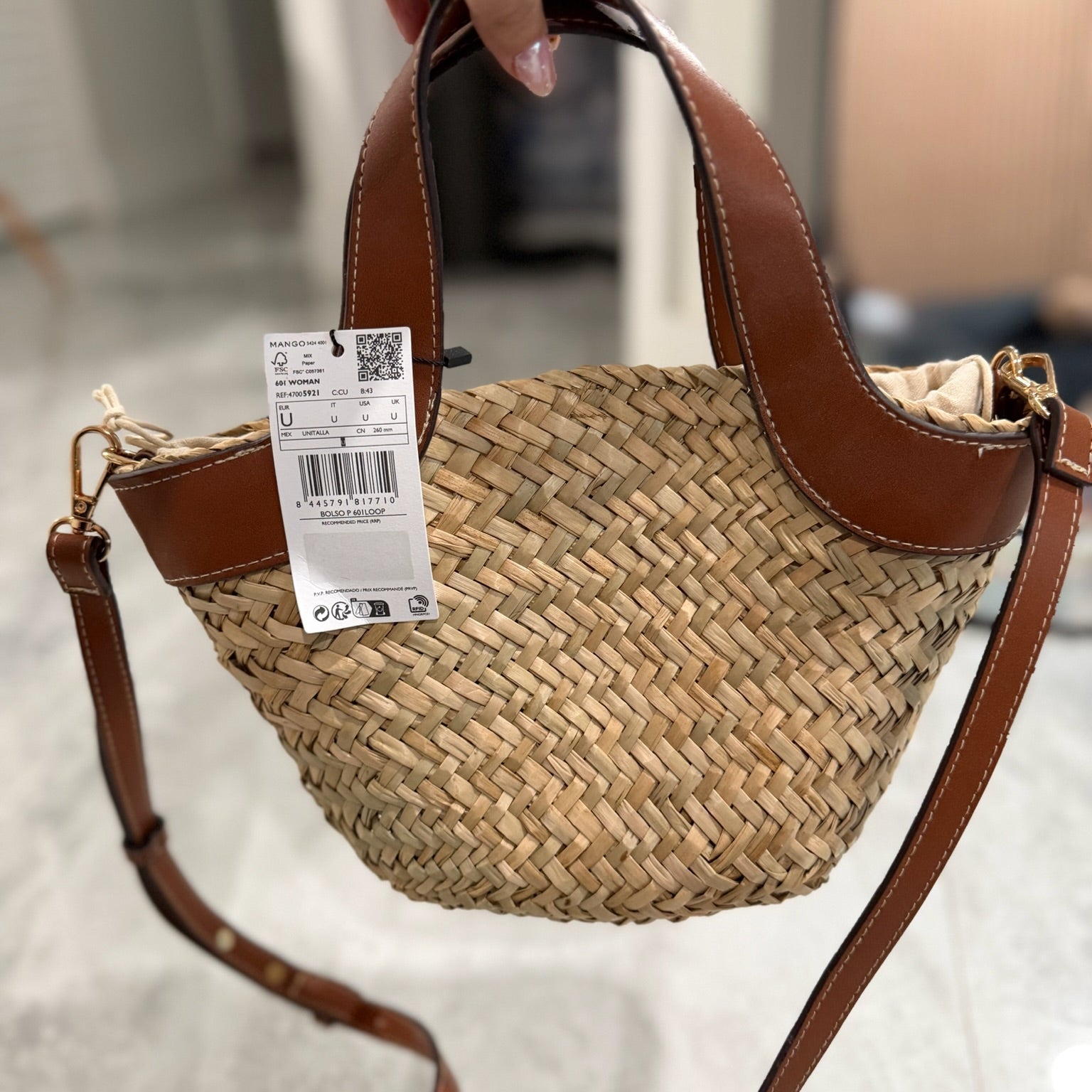 Mango Woven Straw Crossbody Basket Bag