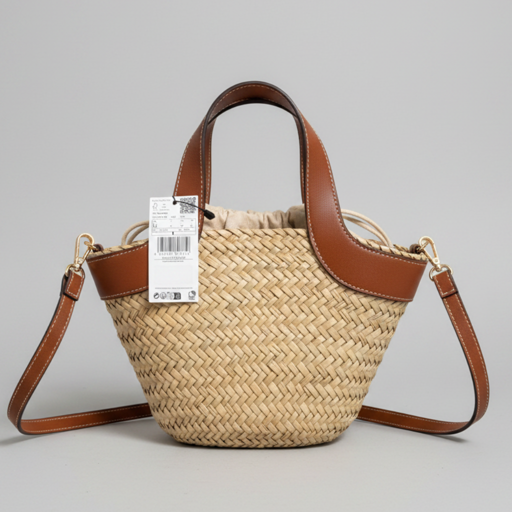 Mango Woven Straw Crossbody Basket Bag