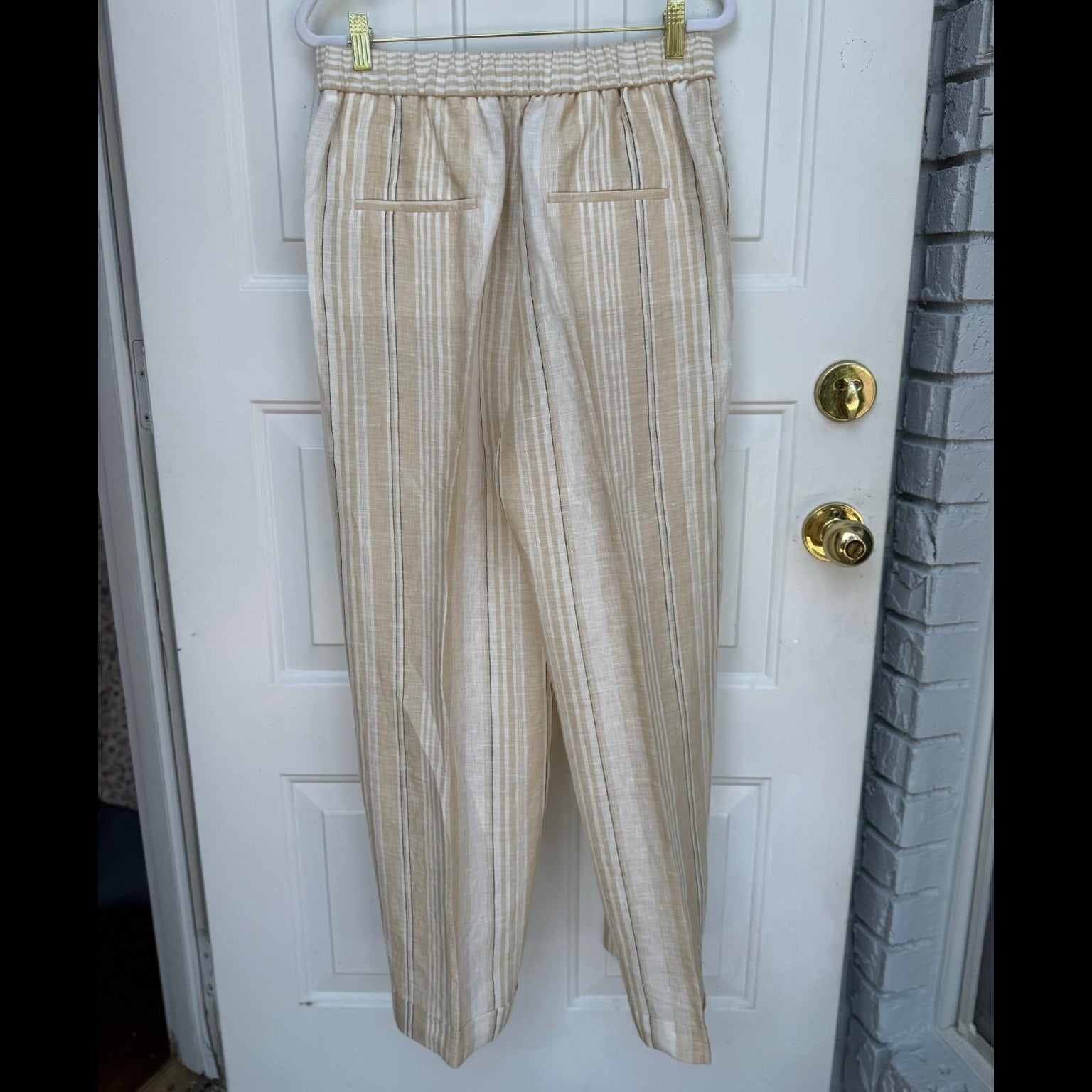 Perserico Striped Linen Elastic Waist Trousers Size 46 (US 10-12/L)