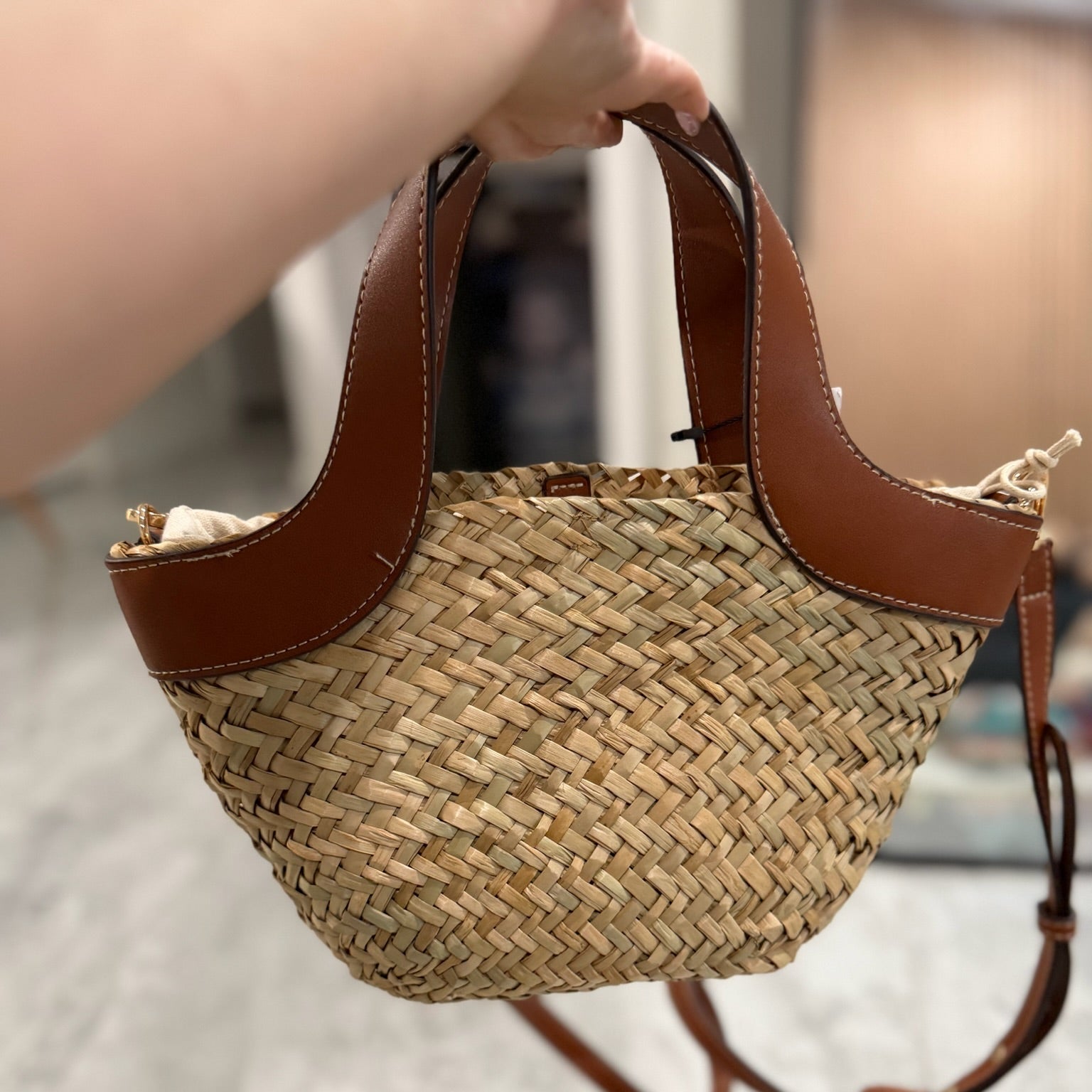 Mango Woven Straw Crossbody Basket Bag