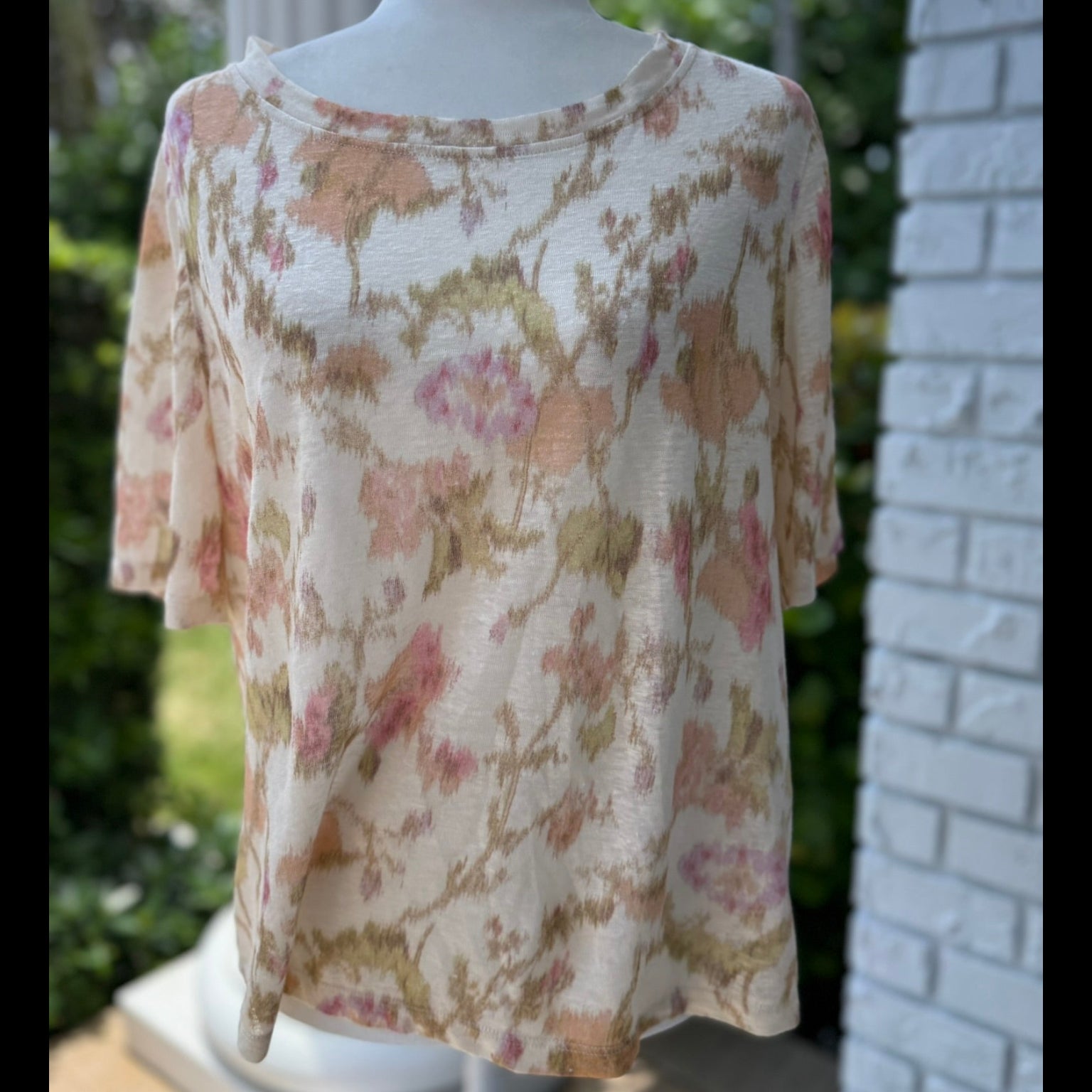 Rebecca Taylor Floral Linen Tee Size Large
