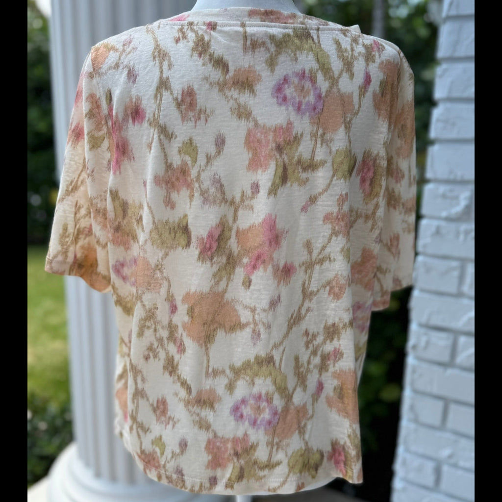 Rebecca Taylor Floral Linen Tee Size Large