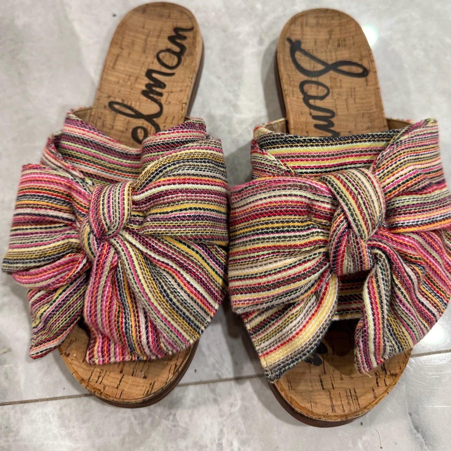 Sam Edelman Multi-Colored Striped Bow Slides Size 8
