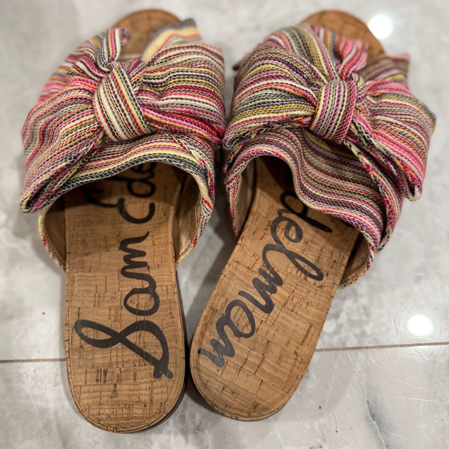 Sam Edelman Multi-Colored Striped Bow Slides Size 8