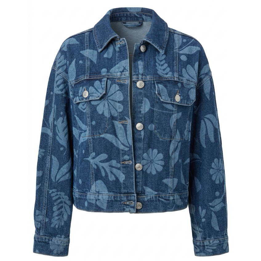 Scoop Floral Print Denim Jacket Size Medium