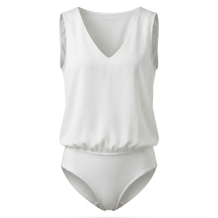 Mangopop Sleeveless V-Neck Bodysuit (2 Colors)-Size Small