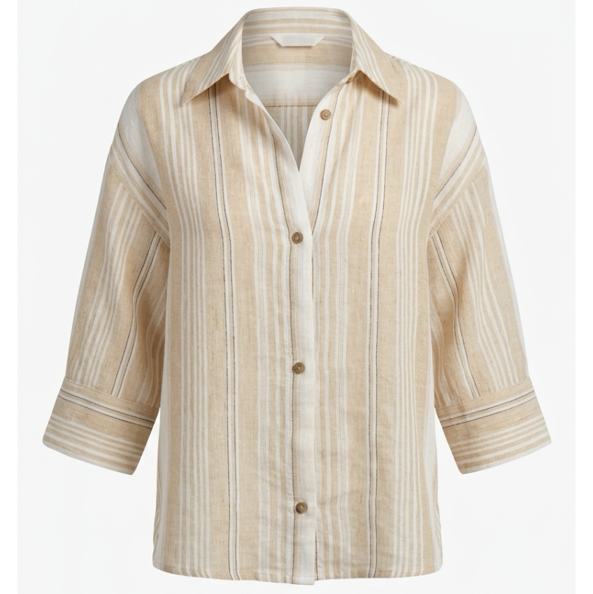 Perserico Striped Linen Button Down Shirt Size 46 (US 10-12/Large)