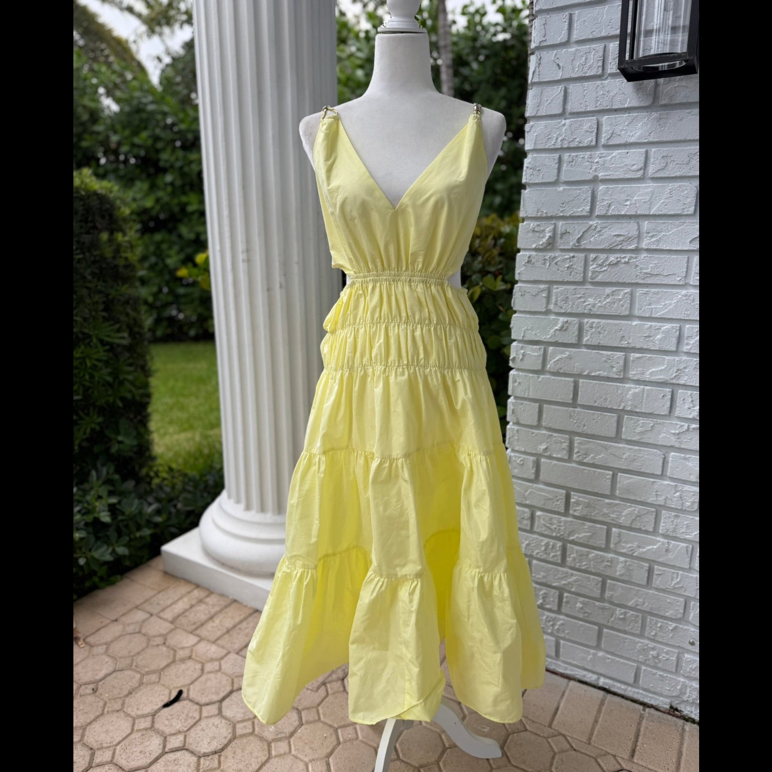 Maje Yellow Tiered Cutout Midi Dress Size 36 (XS/S 2/4)