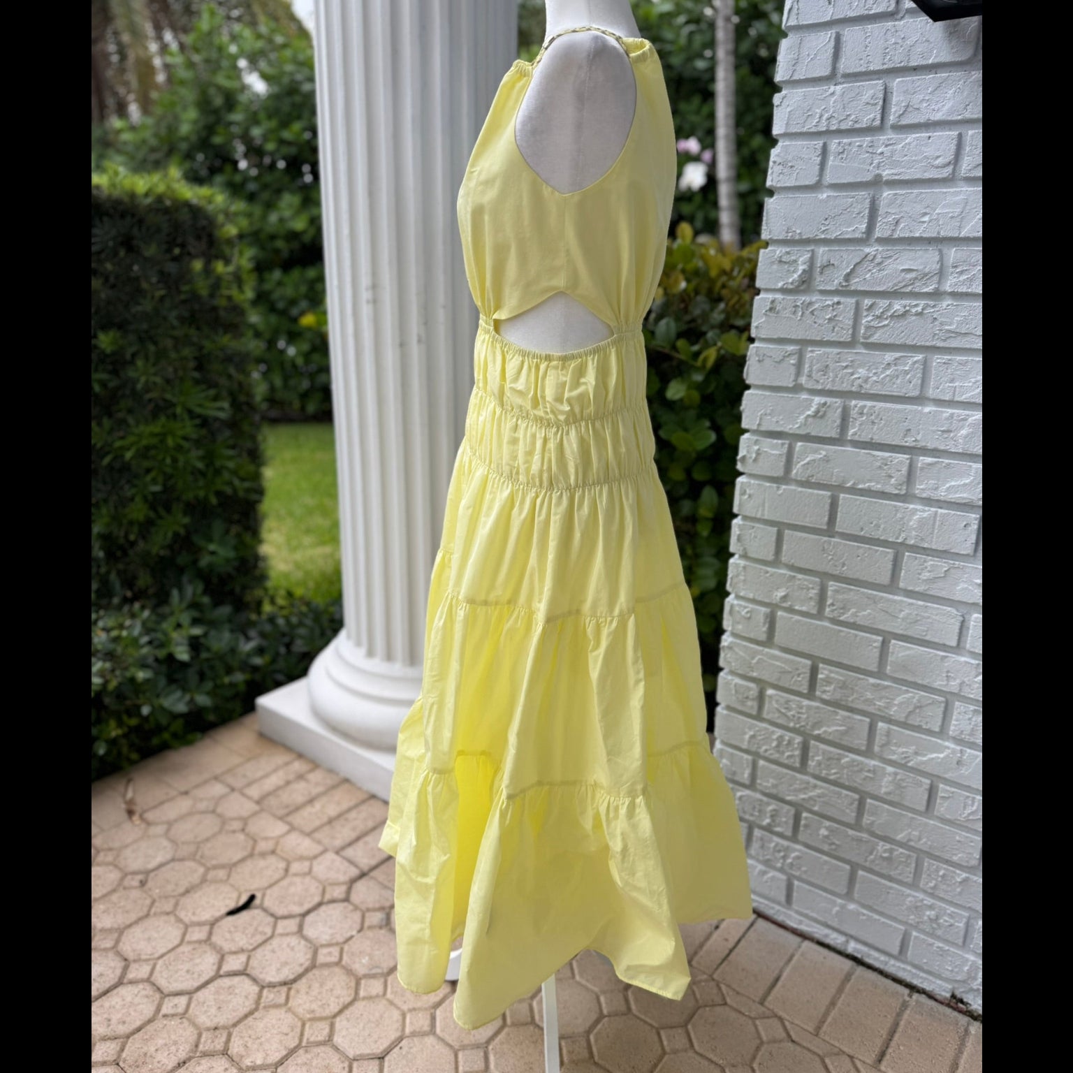 Maje Yellow Tiered Cutout Midi Dress Size 36 (XS/S 2/4)