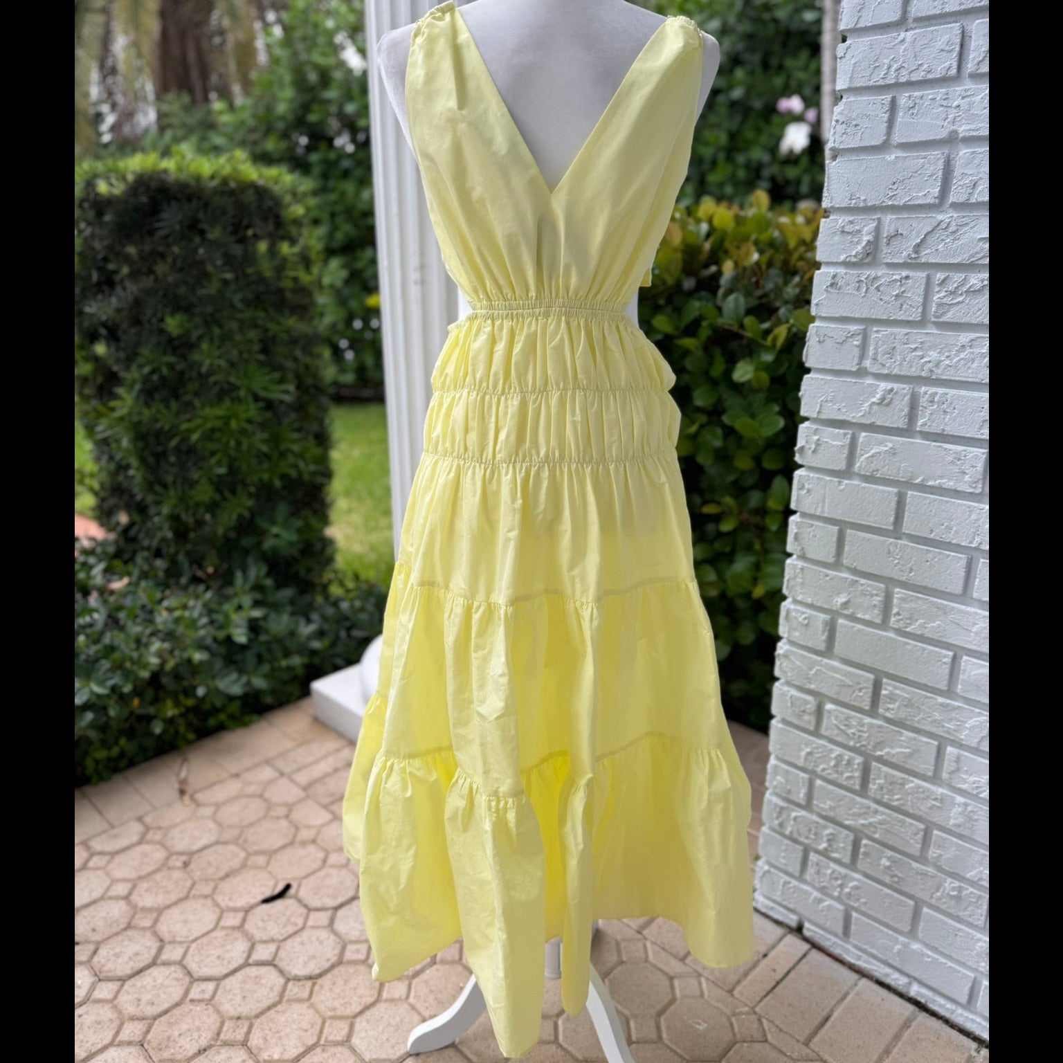 Maje Yellow Tiered Cutout Midi Dress Size 36 (XS/S 2/4)