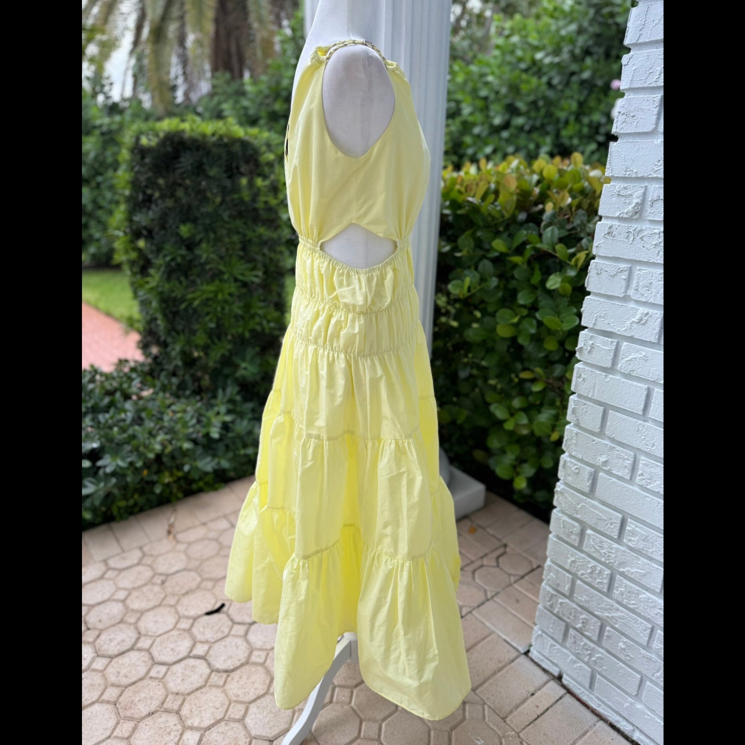 Maje Yellow Tiered Cutout Midi Dress Size 36 (XS/S 2/4)