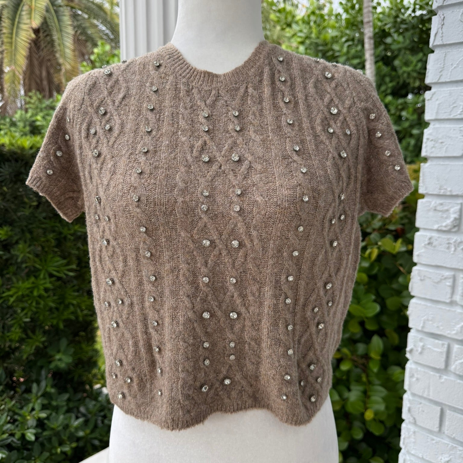 Hyfive Rhinestone Embellished Cable Knit Top Size Small