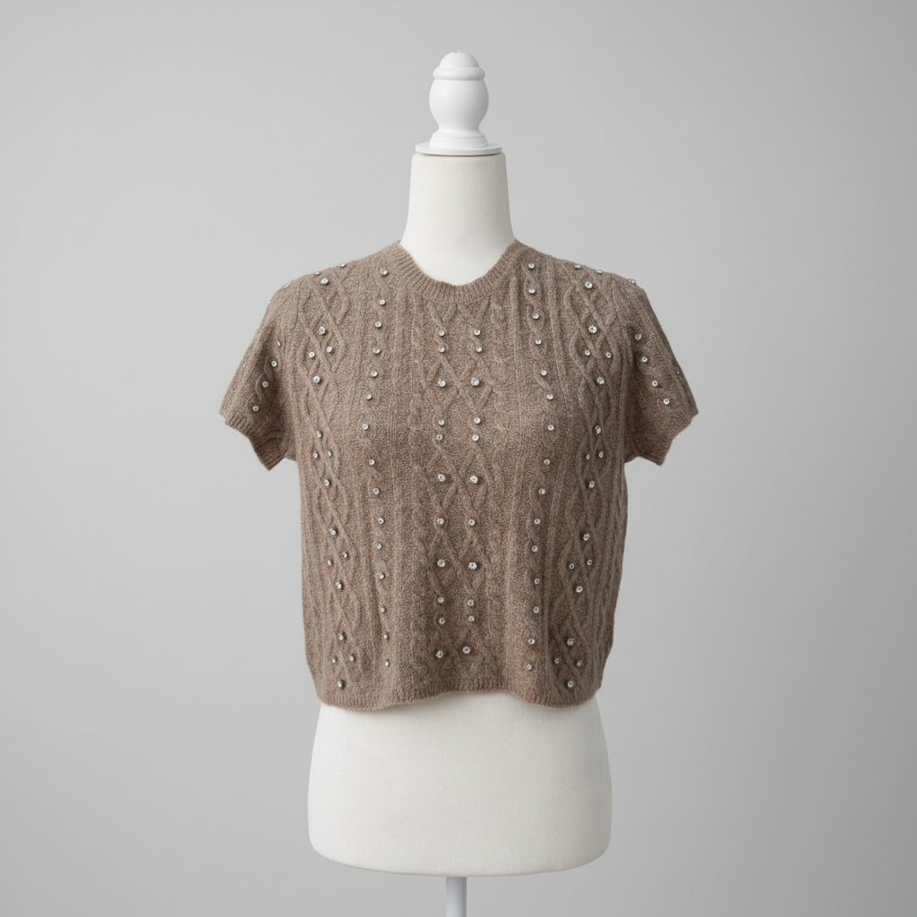 Hyfive Rhinestone Embellished Cable Knit Top Size Small