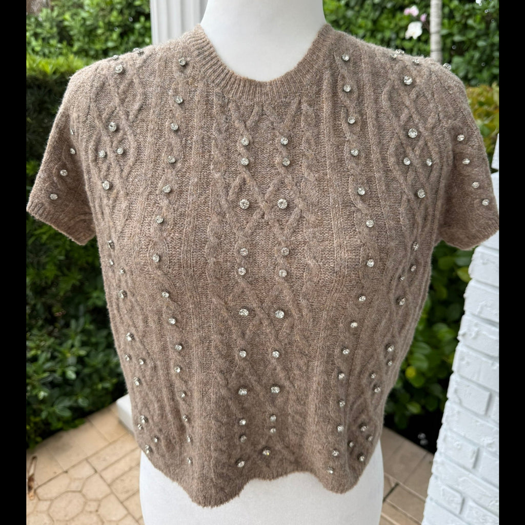 Hyfive Rhinestone Embellished Cable Knit Top Size Small