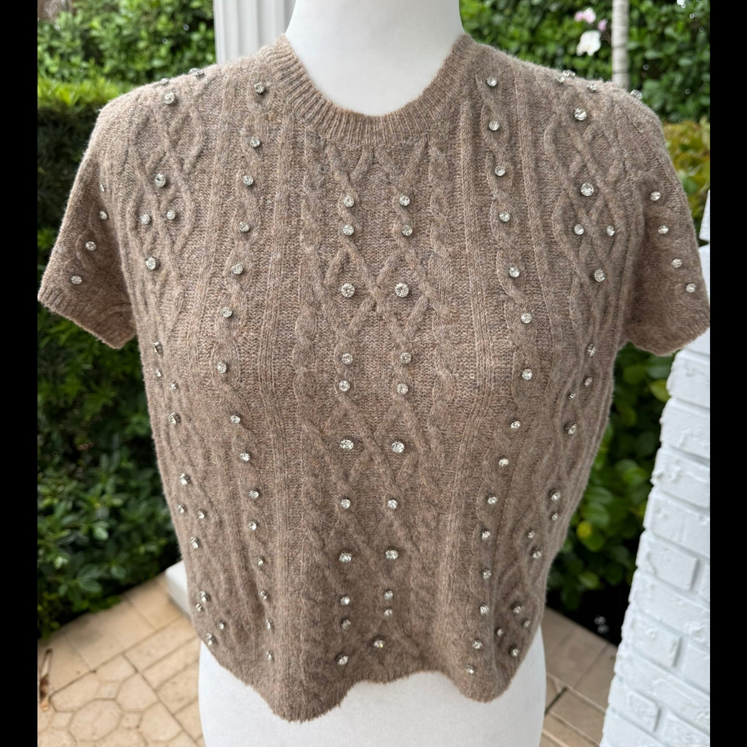 Hyfive Rhinestone Embellished Cable Knit Top Size Small