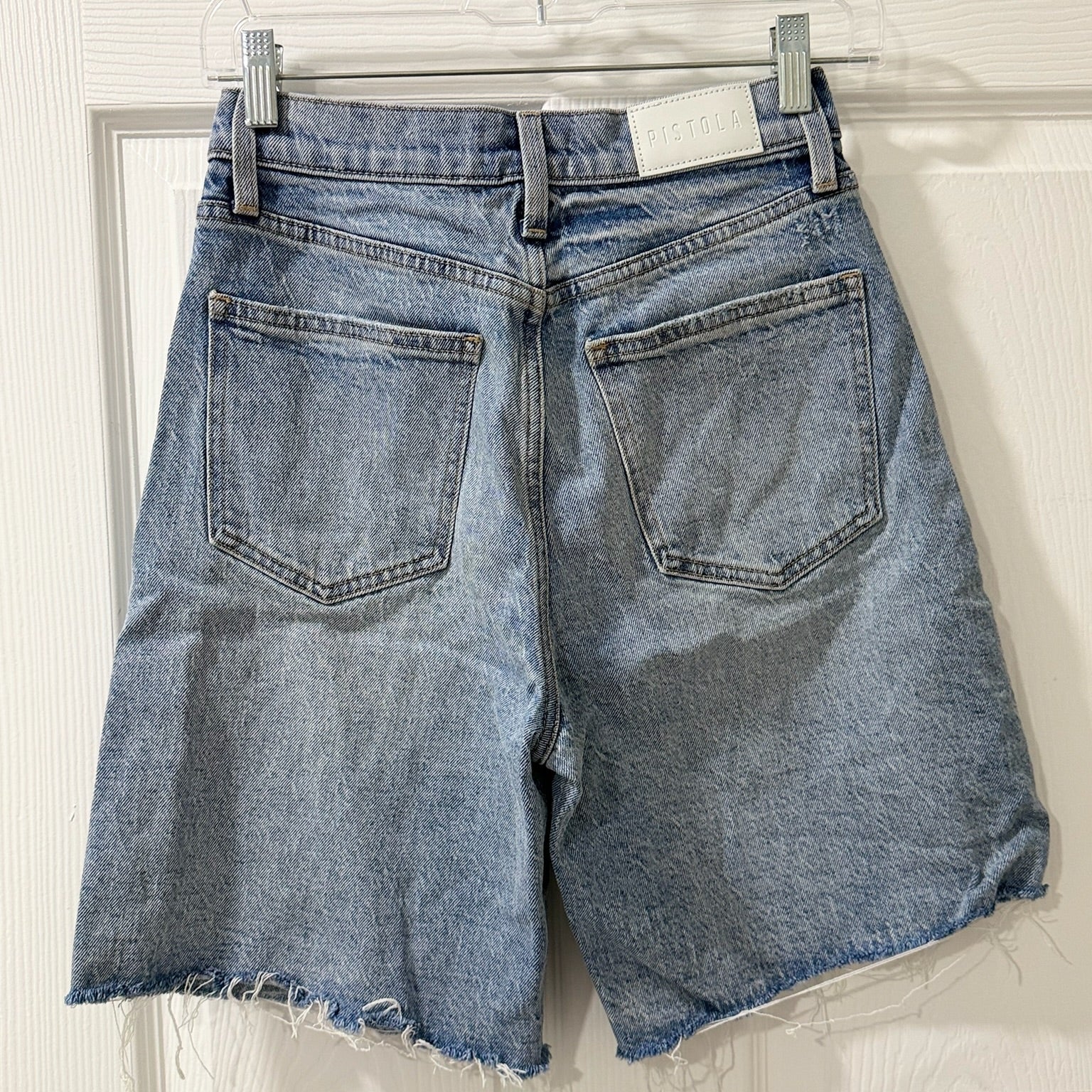 Pistola High Rise Raw Hem Denim Shorts – Relaxed, Lived-In, Size 25