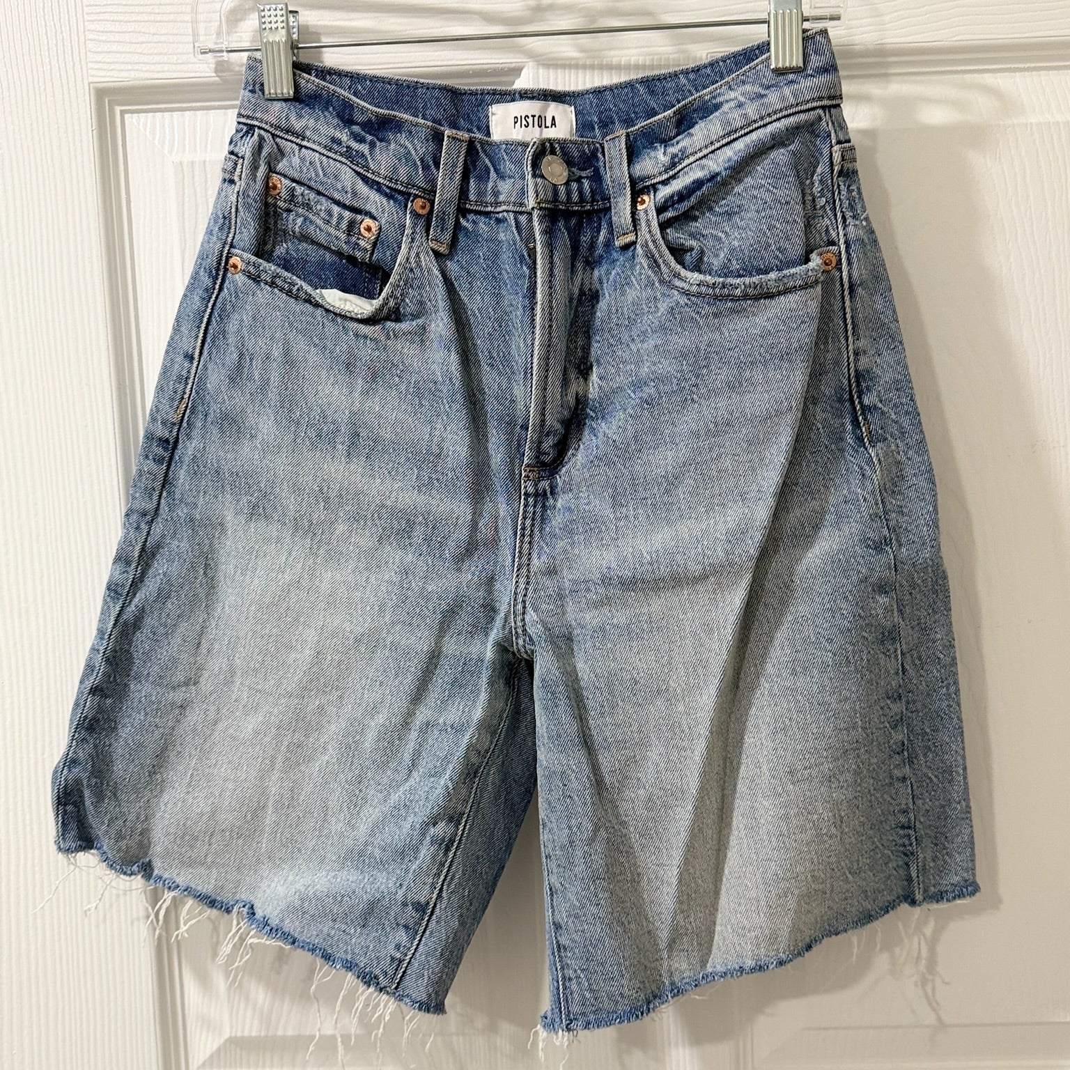 Pistola High Rise Raw Hem Denim Shorts – Relaxed, Lived-In, Size 25