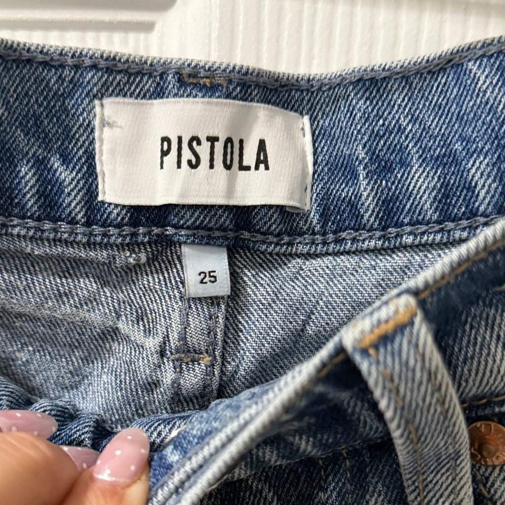 Pistola High Rise Raw Hem Denim Shorts – Relaxed, Lived-In, Size 25