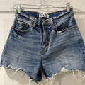 Daze Denim High Rise Distressed Shorts – Medium Wash, Raw Hem, Size 25
