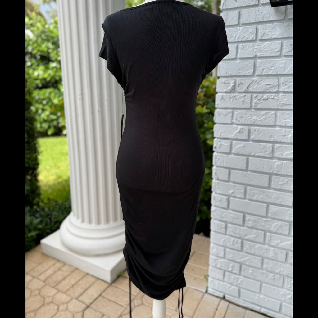 Tart Black Ribbed Side-Ruched Midi Dress Size XS